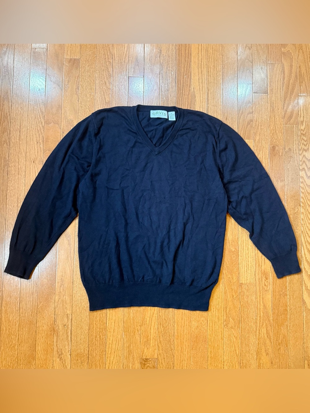 Orvis Men's Medium Cotton Cashmere V-Neck Sweater Navy Pullover Quiet Luxury